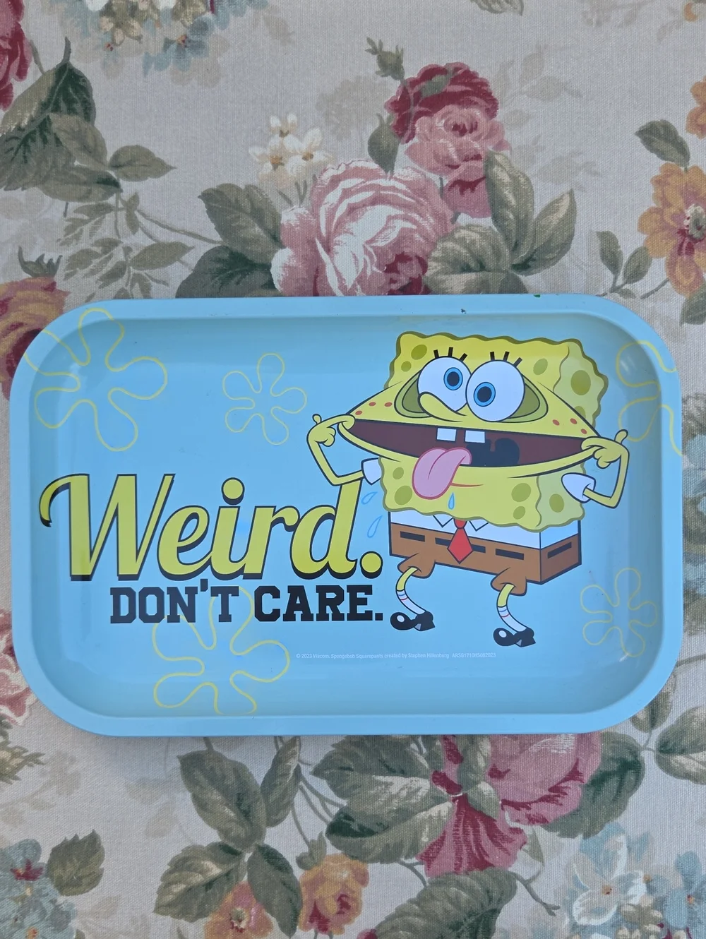 Sponge Bob 'Weird Don't Care' Light Blue Serving Meral Tray 11.5